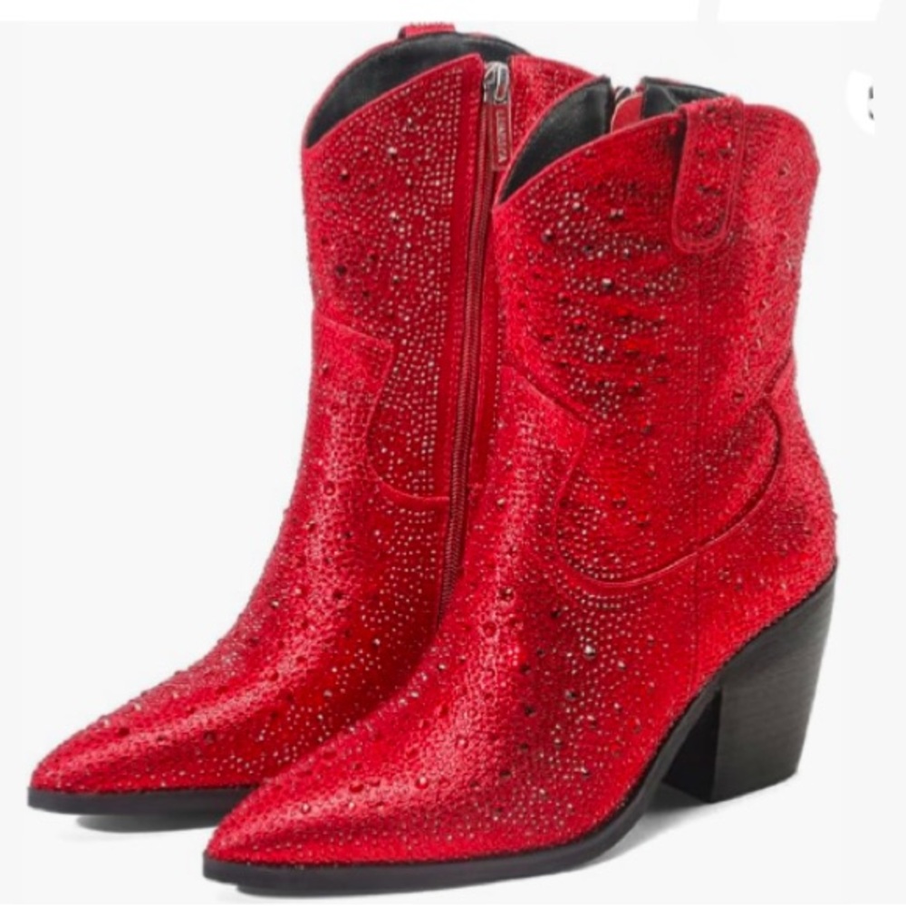 NIB-Women's Red Rhinestone Western Cowboy Boots Size 8